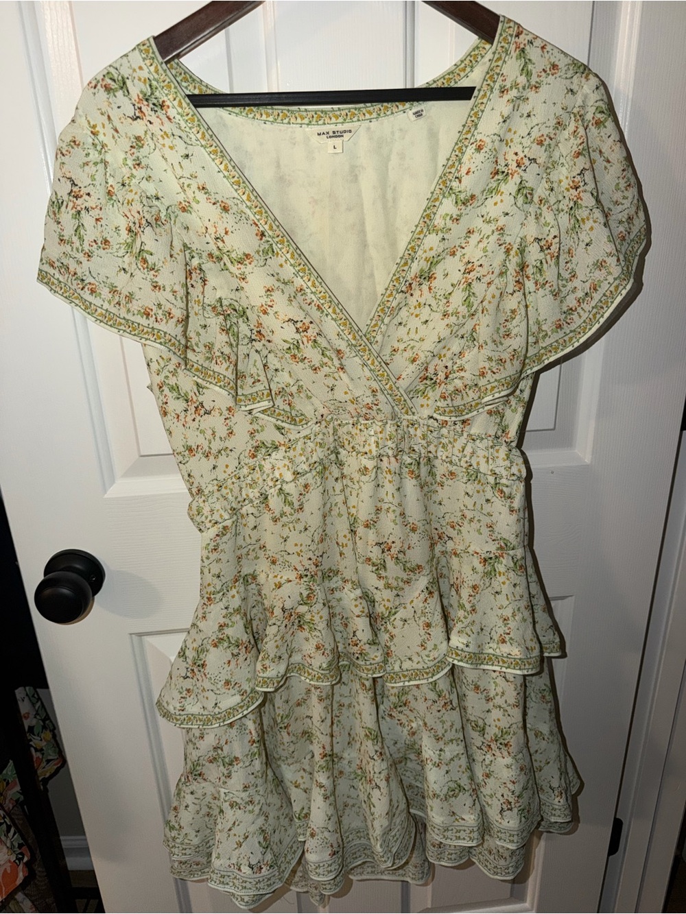Max Studio Pale Green Floral Ruffle Dress